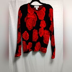 Cathy Daniels Rose Floral Crewneck Sweater Size M